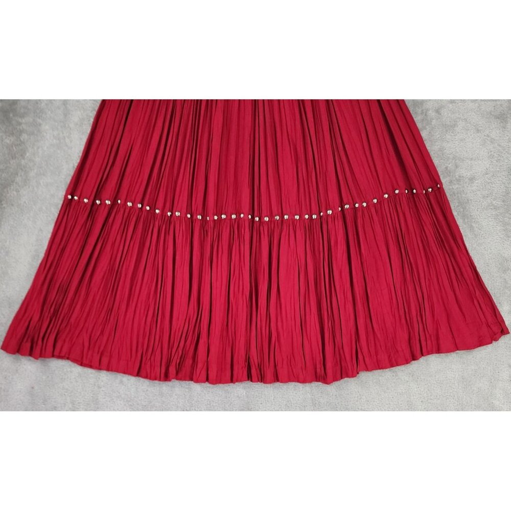 Stonebridge Skirt Womens Large Red Pleated Studded Boho 80s Retro Vintage Midi - Picture 7 of 10